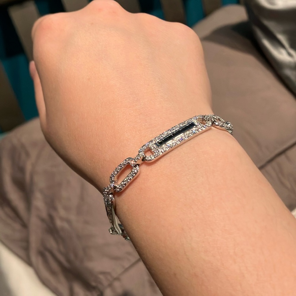 Elegant Silver Bracelet with Black and crystal Accents
